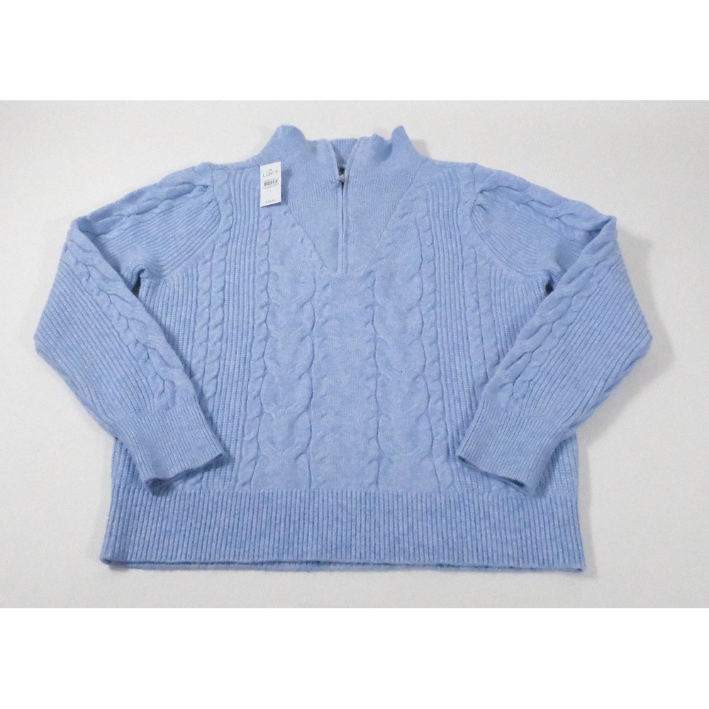 Loft Women's Cable Knit Quarter Zip Sweater Blue Size L